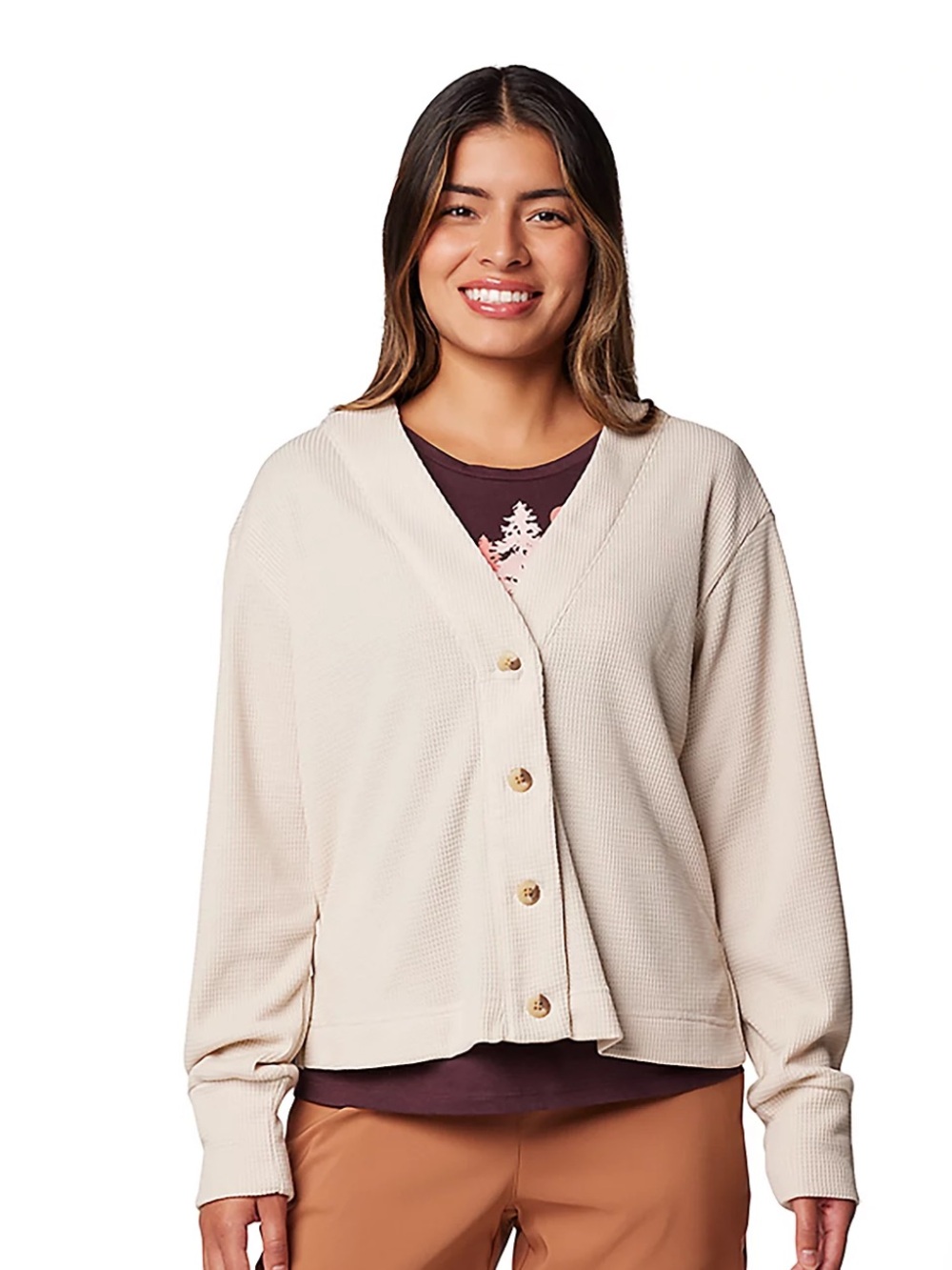 Columbia Women's Holly Hideaway Waffle Cardigan - Cream SIze XL